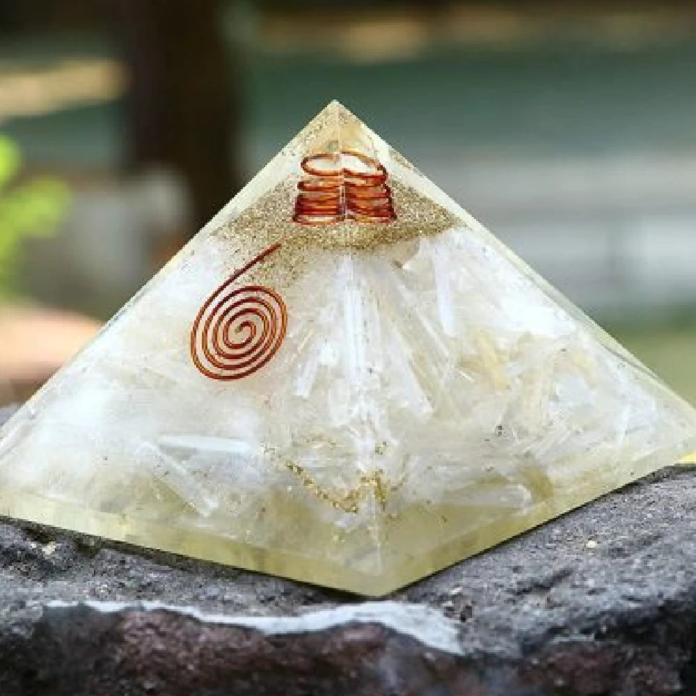 Natural Selenite Orgone Pyramid