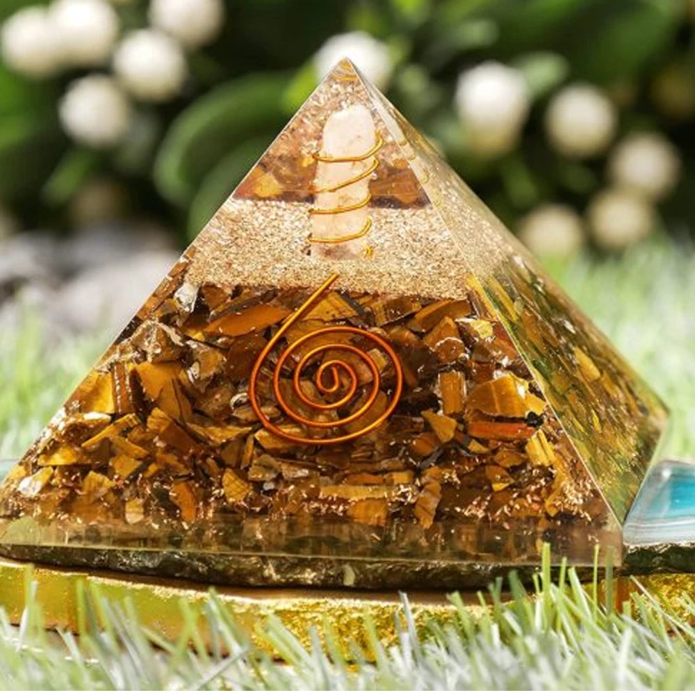 Natural Tiger Eye Orgonite Pyramid