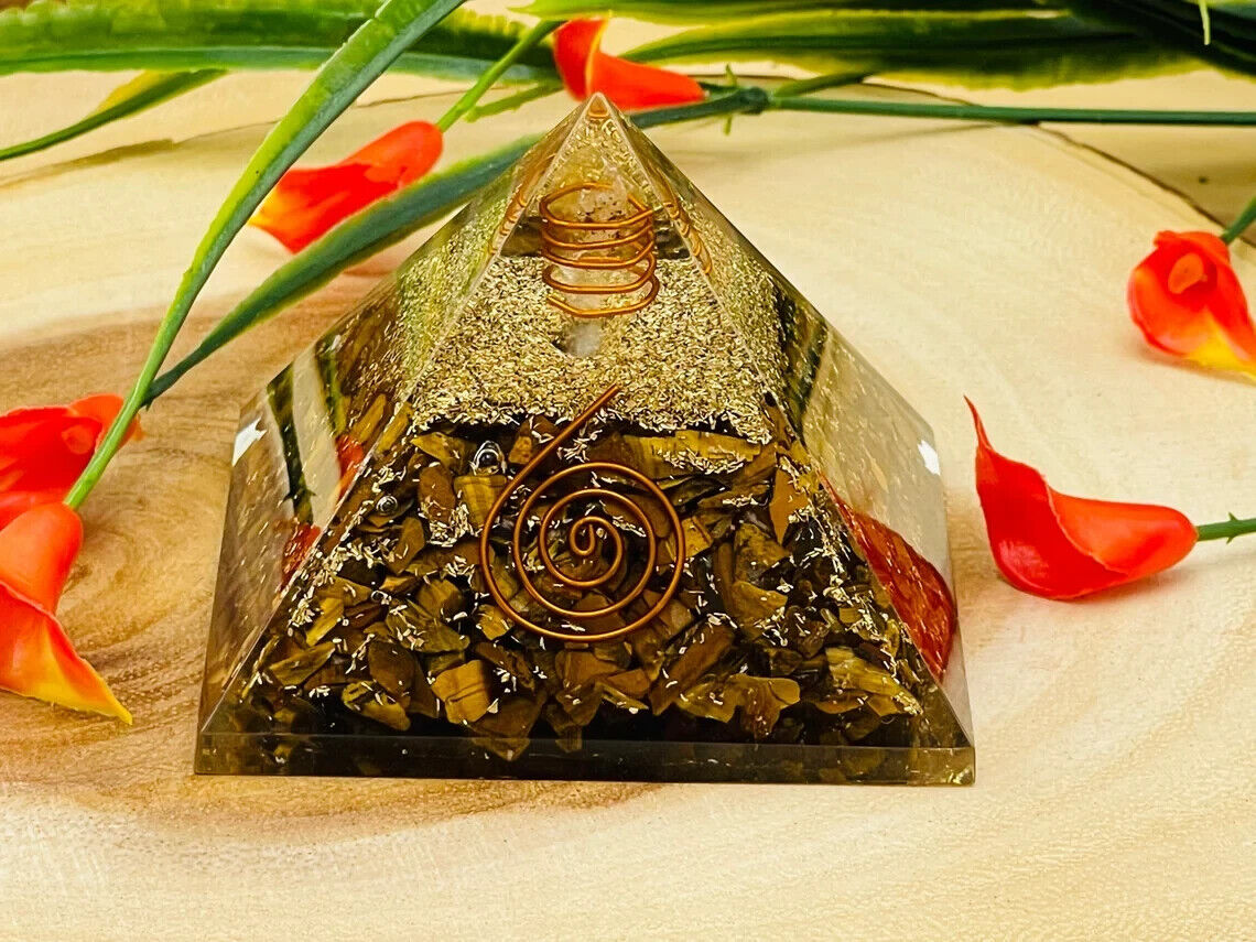 Natural Tiger Eye Orgonite Pyramid