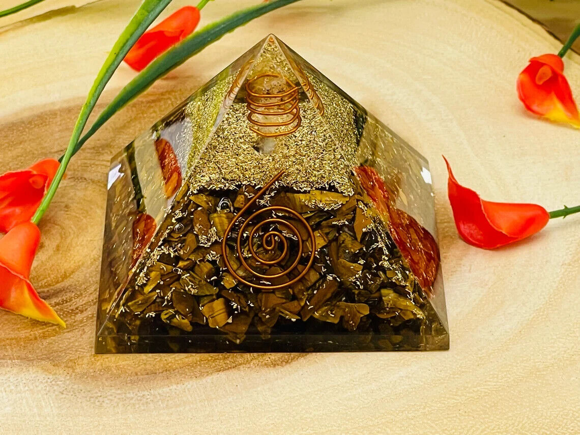 Natural Tiger Eye Orgonite Pyramid