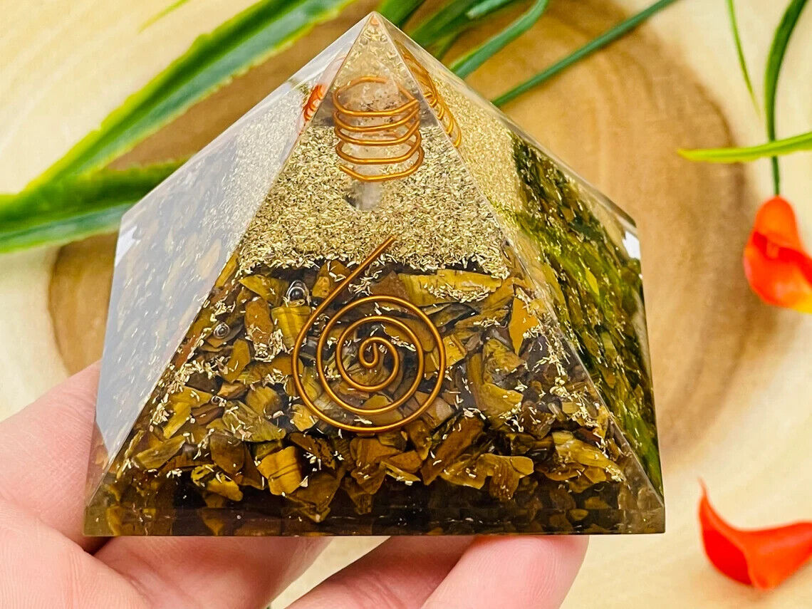 Natural Tiger Eye Orgonite Pyramid