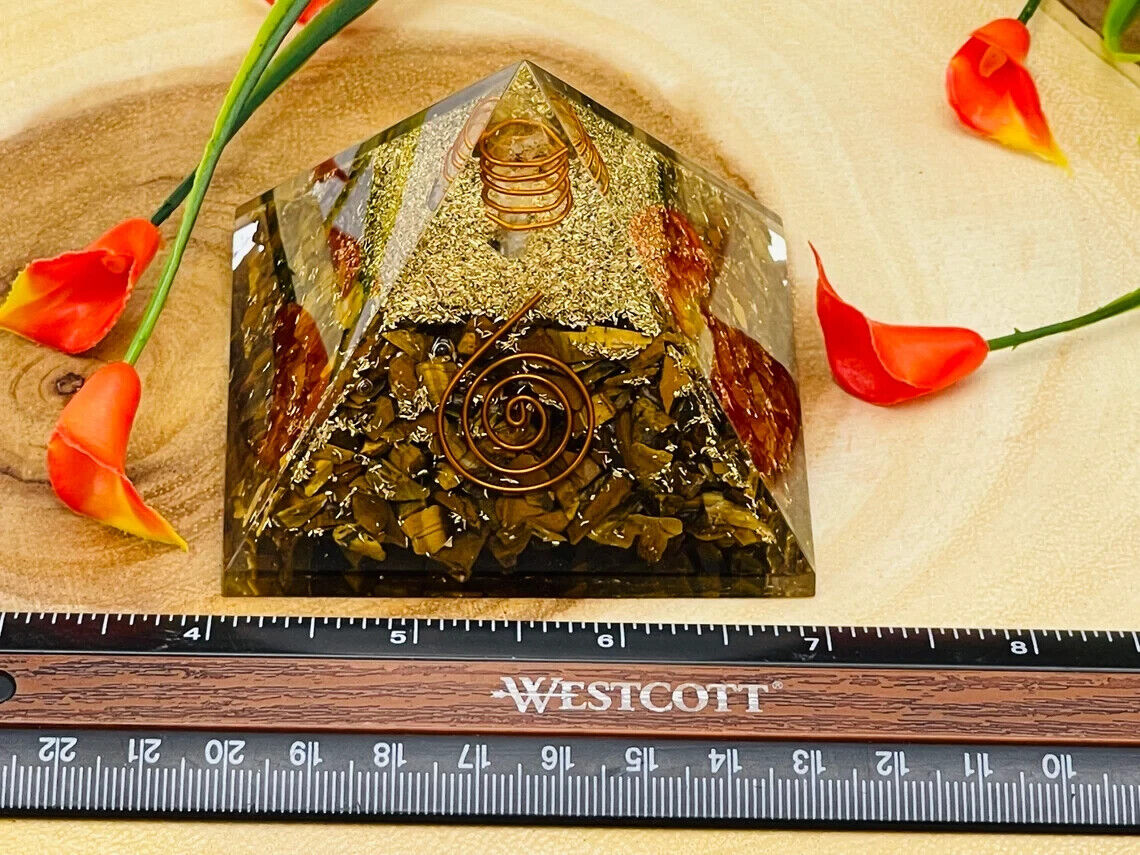 Natural Tiger Eye Orgonite Pyramid
